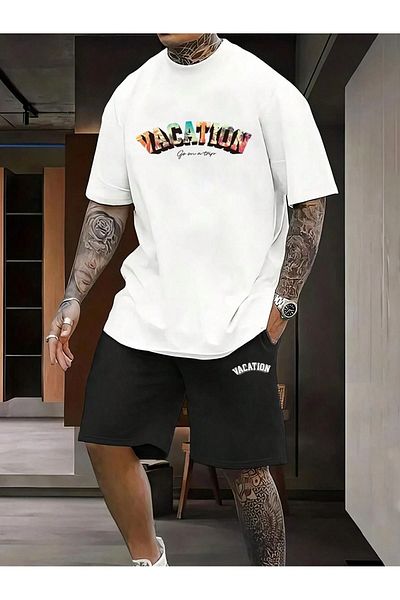DAXİS Sportwear Company Unisex Printed Top and Bottom Set - Shorts T-shirt Set