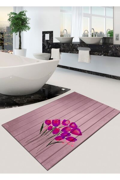 Ardizayn فلوريا، سجادة حمام بقاعدة منسوجة من القطن قابلة للغسل في الغسالة مقاس 80 × 120 سم