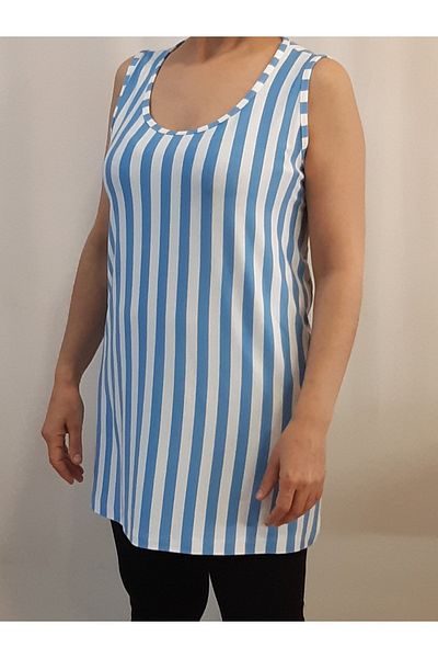 Mertcan Butik Tricou din vascoză din bumbac pieptănat cu dungi albastre și albe