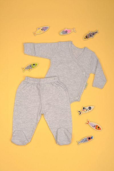 bebetospik Cotton Long Sleeve V-Neck Soft Bottom - Top Bodysuit Set