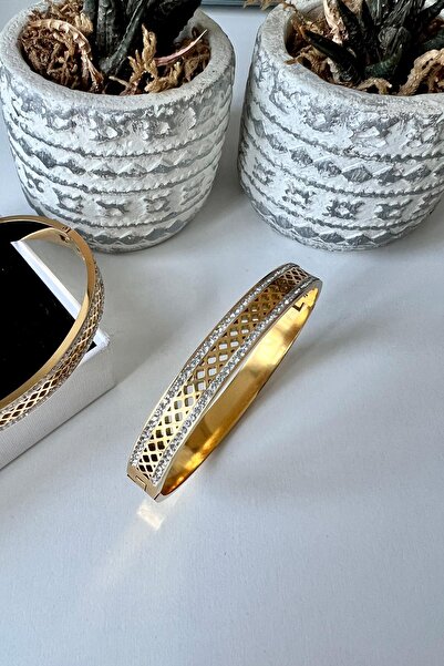 Allmisse Zirkon Taş Detaylı 316L Kalite Altın Kaplama Kararmaz Çelik Kelepçe ...