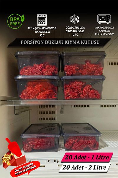 SUPERCUPP 2 Liter-20Pcs Gray Plastic Storage Container with Lid - Deep Freezer and Refrigerator Organizer