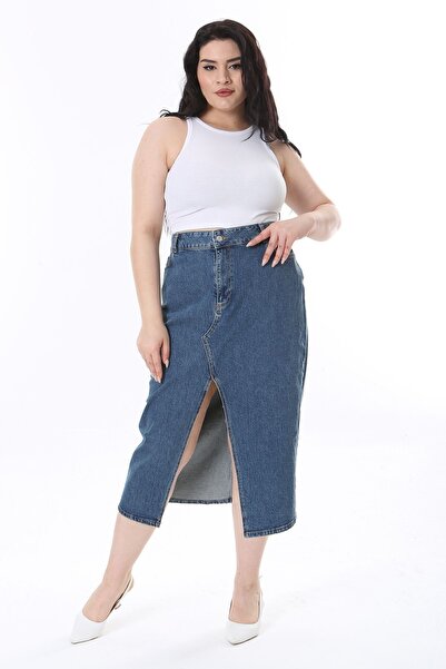 Şans Fustă de blugi de marime mari cu fante - 5 buzunare 65N38096