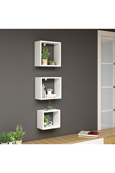 Ninnimo Dennis Beyaz MDF Dekoratif Duvar Rafı Kitaplık