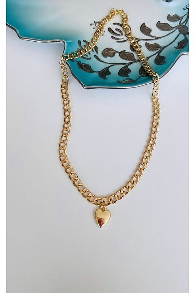 fullcontrol Women's Thick Chain Gold Heart Pendant Charm Necklace
