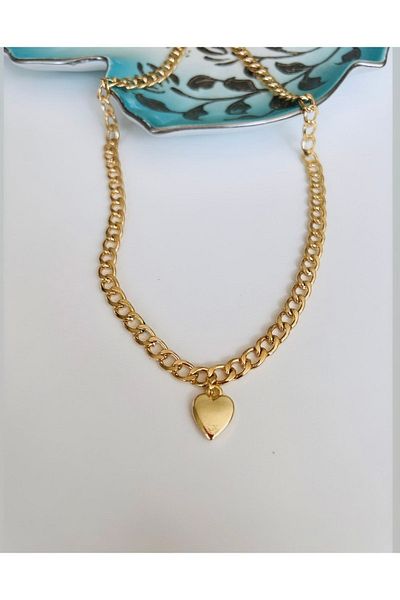 fullcontrol Women's Thick Chain Gold Heart Pendant Charm Necklace