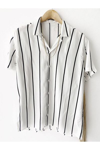 SS See Star Men's Apache Collar Short Sleeve Striped Oversize Summer Shirt