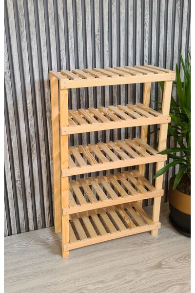 EGN WOODS Dekoratif Doğal Ahşap 5'li Ayakkabılık, Raf,antre , Hol, balkon Düz...