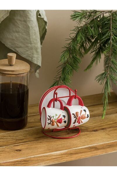 LC Waikiki Yılbaşı Temalı 2 Kişilik Geyikli Kahve Fincan Takımı