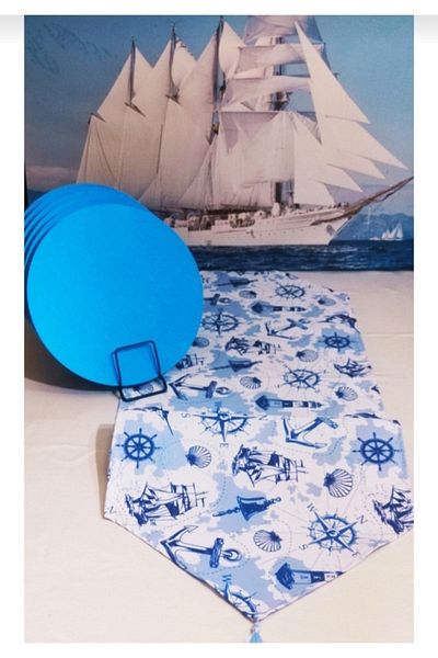 Dream Home Premier Runner Design - Set de farfurii din MDF cu model Sailor albastru din 6 piese