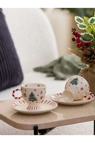 LC Waikiki New Year's Themed 2-Person Porcelain Coffee Cup Set 90 ml