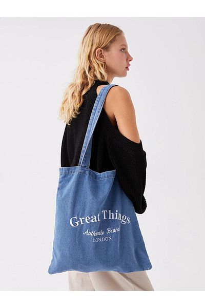 LC Waikiki LCW ACCESSORIES Geantă tote damă din denim brodat