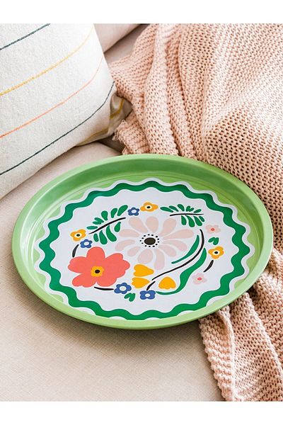 LC Waikiki LCW HOME Floral Printed Metal Tray 34 Cm