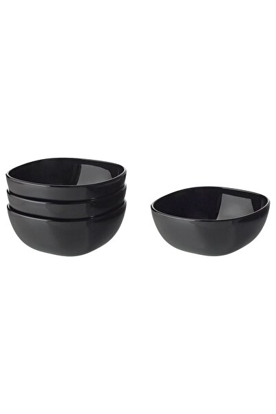 IKEA 4 Adet Siyah Renk Kase Çap: 14 Cm İkea 4 Lü Set Çerez Kasesi Özel Sertleştirilmiş Cam Kase