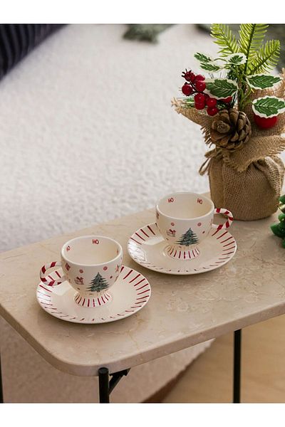 LC Waikiki New Year's Themed 2-Person Porcelain Coffee Cup Set 90 ml