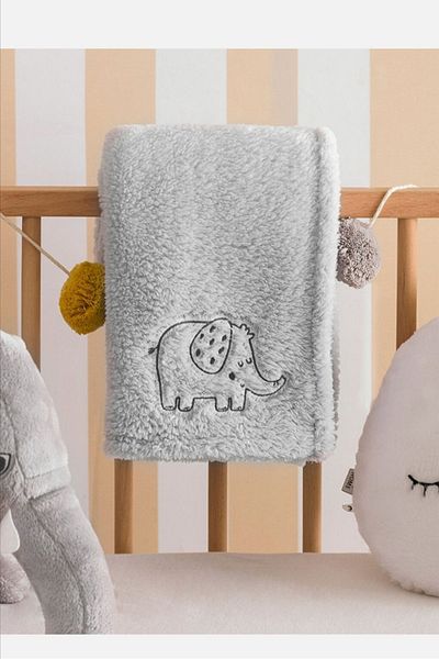 LC Waikiki LCW baby Embroidered Baby Blanket 80x100 Cm Gray