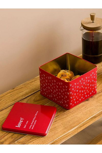 LC Waikiki Container de depozitare din metal imprimat 12x27 cm colecția Valentine roșu cu inimioare aranjare depozitare
