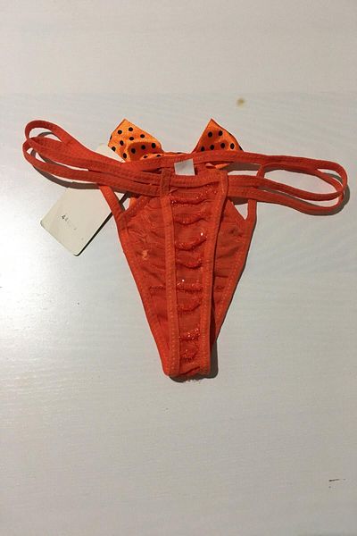Nana & Mayka Moda Tanga cu fundă decoltată dublă elastică Chiloți fantazi portocalii S-m-l Standard