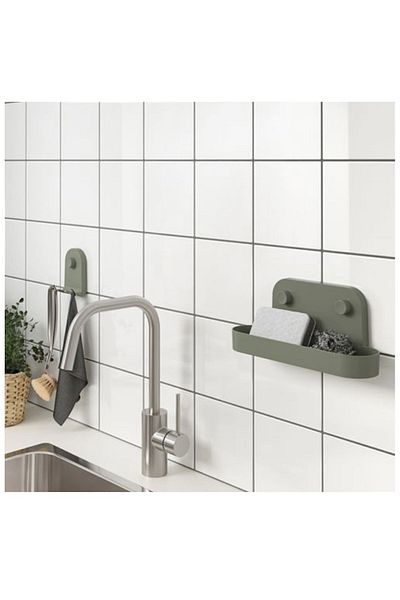 IKEA Зелена кука с вендуза Öbonas, сиво-зелена, 7x11 см шал пластмаса 1
