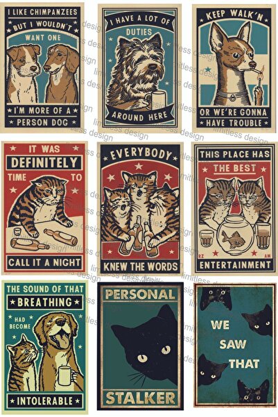 Limitless Design Cats Dogs Kedi Köpek Beer meme Mizah Temalı Laptop Tablet Te...