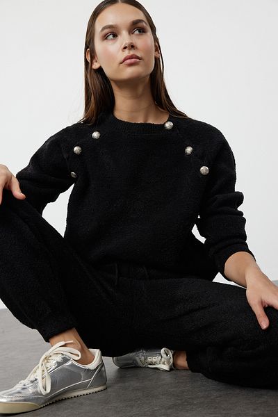 Trendyol Collection Kötöttáru alsó-felső készlet - fekete boucle fonal TWOAW24AU00105