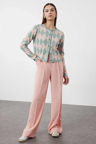 Trendyol Collection Menta színű Jacquard Crop kötöttáru kardigán - TWOAW23HI00176