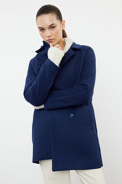 Trendyol Collection Stamp Coat - Marineblaue Wolle, TWOAW21KB0017