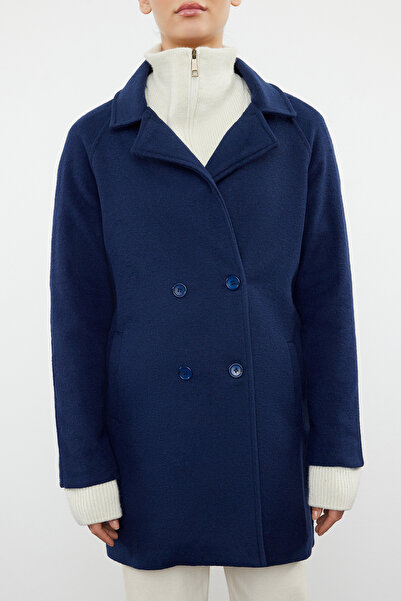 Trendyol Collection Płaszcz Stamp - Granatowa Wełna, TWOAW21KB0017