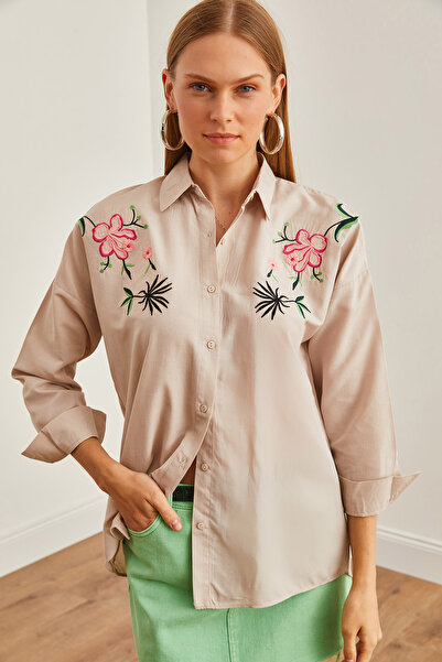Olalook Γυναικείο πουκάμισο Oversize από Lilyum Stone Embroidered - GML-19001228