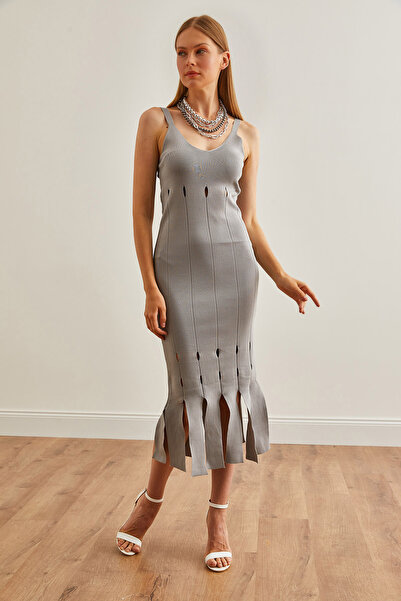 Olalook Gray Tassel Knitwear Women's Dress - Strappy Model ELB-19002216