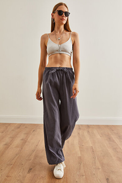 Olalook Kadın Füme Kuşaklı Beli Lastikli Palazzo Ayrobin Pantolon PNT-19000200