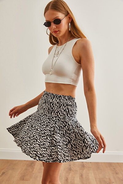 Olalook Black Viscose Mini Skirt - Patterned and Shorts, ETK-19000272