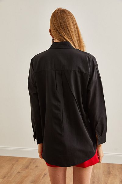 Olalook Azalea Schwarzes besticktes Oversize-Hemd - GML-19001228