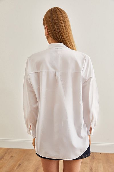 Olalook Weißes Damenhemd mit Blumenmuster - Palmen-Paillettendetail, gewebt, GML-19001225