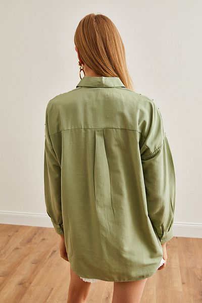 Olalook Daisy Green vyšívaná oversize dámská košile – GML-19001228
