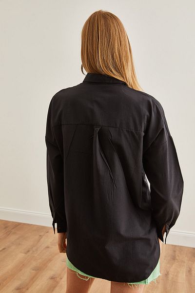 Olalook Cămașă oversize pentru femei cu broderie neagră - țesută violet GML-19001228