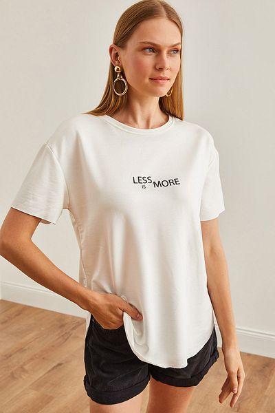Olalook Ecru Modal Buttoned Soft Women's T-Shirt - Oval Bottom TSH-19000771