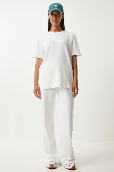 Happiness İstanbul Weißes T-Shirt- und Jogginghosen-Set – Damen FN03215