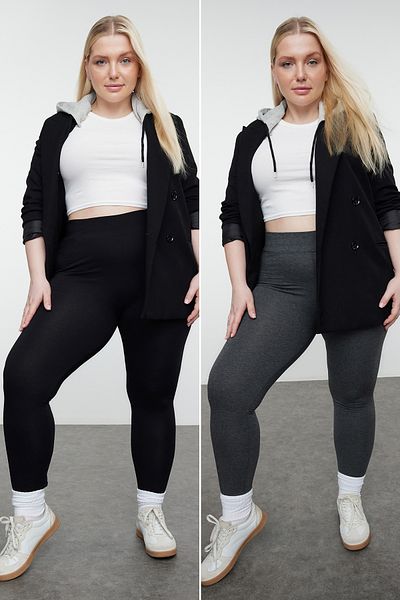 Trendyol Curve Black Anthracite Melange - Pack of 2 Knitted Tights TBBSS22TA0057