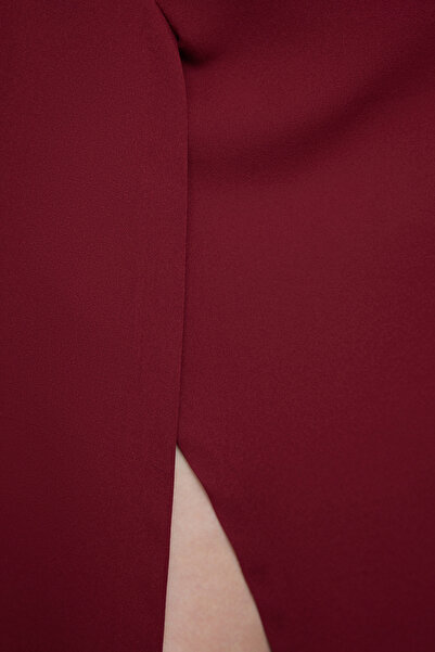 Trendyol Curve Long Plum Woven Evening Dress with Straps and Slit, Plus Size, Evening/Graduation/Engagement Dress TBBSS22AD00001