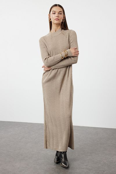 Trendyol Modest Halber Rollkragen - Strickkleid mit Nerzmuster TCTAW25EB00007