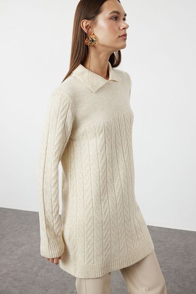 Trendyol Modest Strickpullover mit Zickzack-Muster und Steinstruktur - TCTAW25AK00012