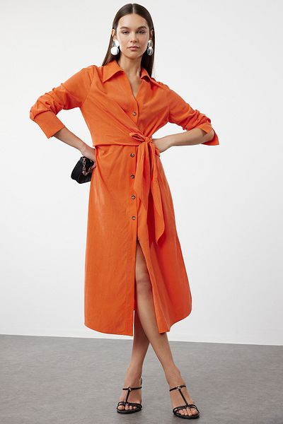 Trendyol Collection Brick Colored Tie Detailed Midi Shirt Dress - TWOSS24EL01110