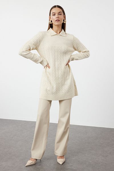 Trendyol Modest Strickpullover mit Zickzack-Muster und Steinstruktur - TCTAW25AK00012