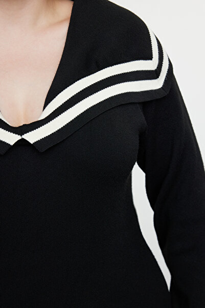 Trendyol Curve Premium Soft Fabric - Μαύρο Πλεκτό Φόρεμα Sailor Collar TBBAW25AH00006