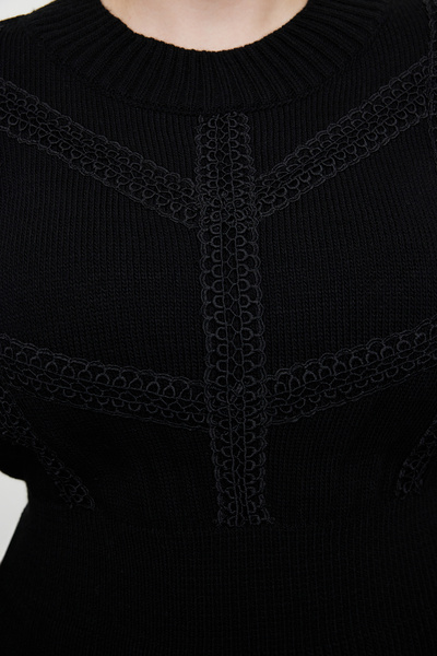 Trendyol Collection Fekete kötött részletes bordás kötött ruha TBBAW24AH00018