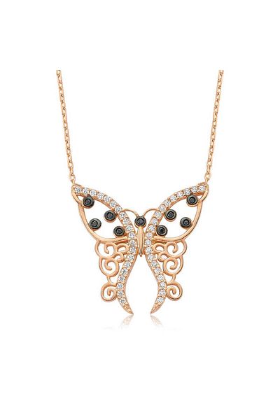 adede 925 Sterling Silver Patterned Butterfly Necklace