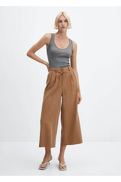 MANGO Woman Pantaloni cu picior lat și cu curea