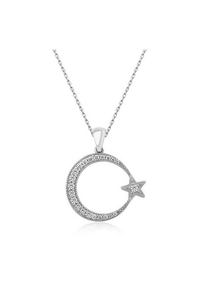 DEDE ÜNAL 925 Sterling Silver Moon Star Women's Silver Necklace