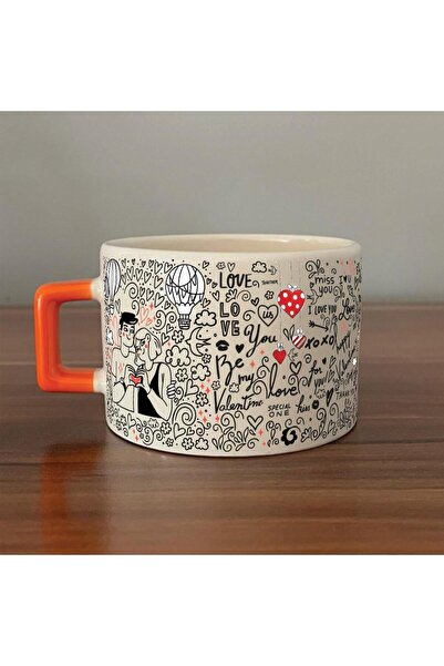 Kırtasiye Ofisi كوب عيد الحب بمقبض برتقالي على شكل حرف C